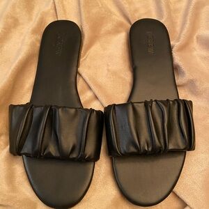 J. Crew Menorca Sandals Women's Scrunchie Strap Slide Black Leather Size 9